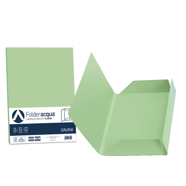 FAVINI - A50P434 - Cartelline 3 lembi Acqua - 200 gr - 24,5x34,5 cm - verde chiaro - Favini - conf. 25 pezzi