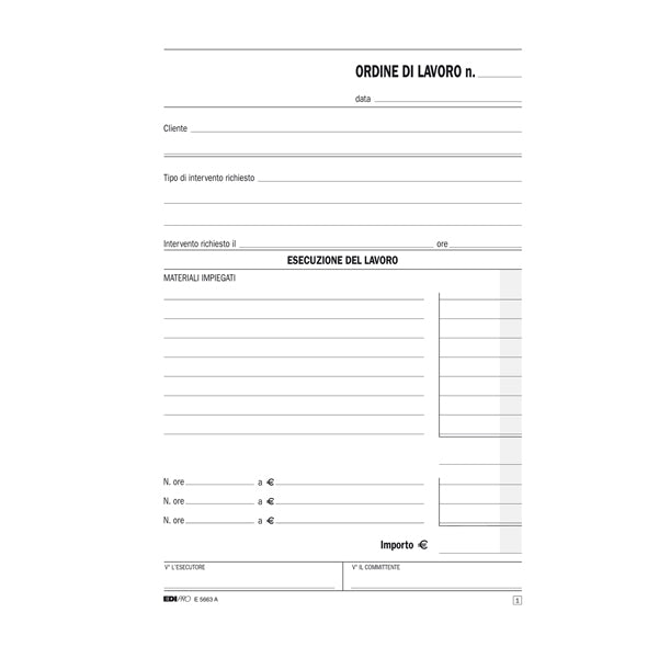 EDIPRO - E5663A - Blocco ordine di lavoro - 50 fogli 2 copie ricalcanti - 23 x 15cm - Edipro