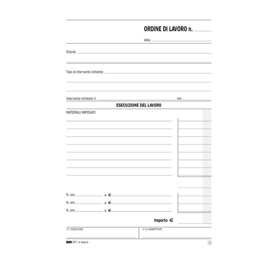 EDIPRO - E5663A - Blocco ordine di lavoro - 50 fogli 2 copie ricalcanti - 23 x 15cm - Edipro