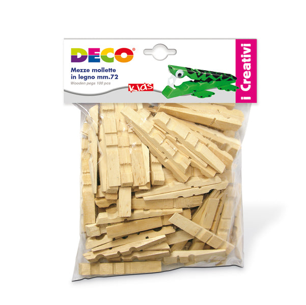 DECO - 1719 - Mezze mollette legno - 72mm - DECO - sacchetto 100 pezzi