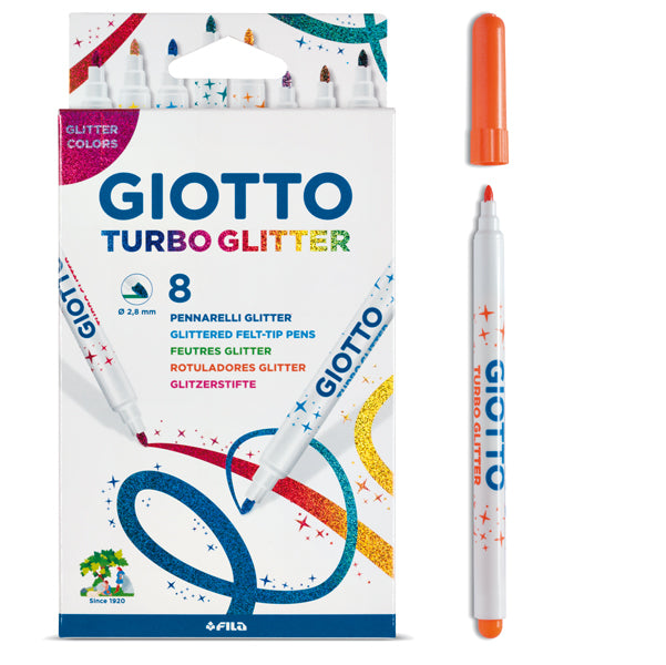 GIOTTO - 425800 - Pennarelli Turbo Glitter - punta 2,8mm - colori assortiti - Giotto - astuccio 8 pezzi