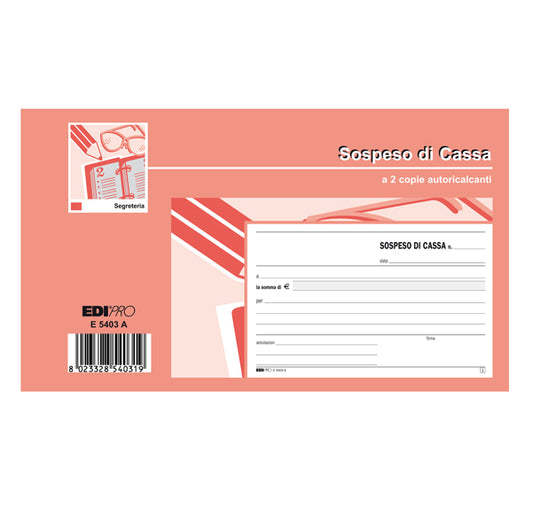 EDIPRO - E5403A - Blocco sospeso di cassa - 50 fogli 2 copie autoricalcanti - 10 x 17cm - Edipro