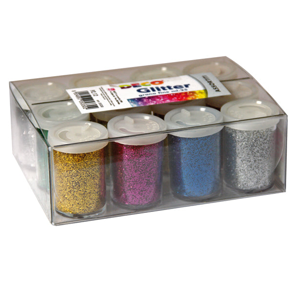 DECO - 05330 - Glitter flacone grana fine - 25ml - colori assortiti - DECO - conf. 12 flaconi