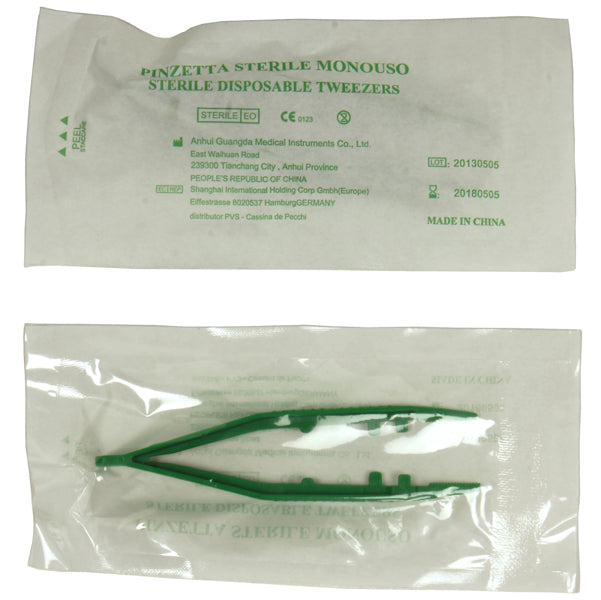 PVS - PIN110 - Pinzetta sterile - monouso - 10 cm - verde - PVS