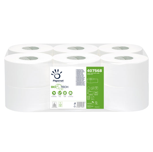 PAPERNET - 407568 - Carta igienica Mini Jumbo Bio Tech - microgoffrata - 2 veli - 16,5 gr -  diametro 19,5 cm - 9,5 cm x 150 mt - Papernet