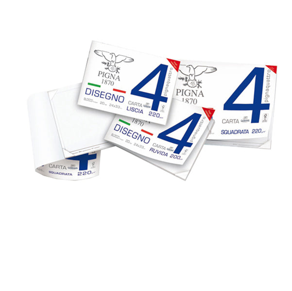 PIGNA - 0220025SG - Blocco Pigna4  - 330x480mm  - 4 angoli - 20fg - 200gr - liscio squadrato - Pigna