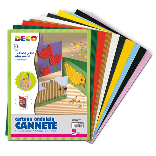 DECO - 2200 - Cartoncino ondulato CannetE' 2200 - 25 x 35 cm - colori assortiti - DECO - conf. 10 fogli
