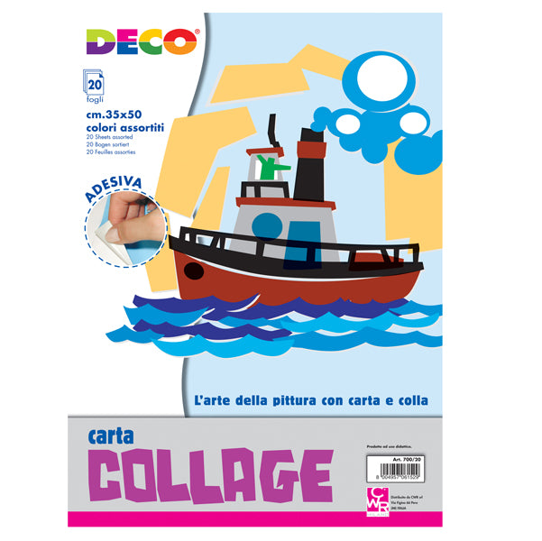 DECO - 700-20 - Album collage 700-20 - 35x50cm - 20fg - carta rasata adesiva - colori assortiti - DECO