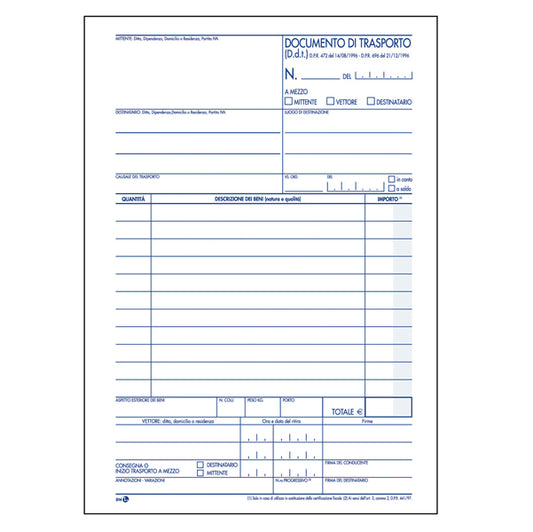 BM - 0100401 - Documento di trasporto - 150 x 225mm - 50 x 3 copie - BM