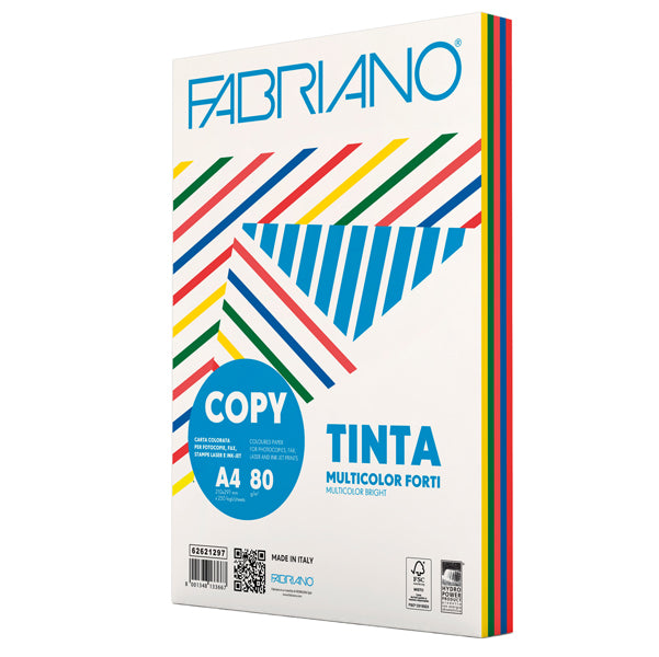 FABRIANO - 62621297 - Carta Copy Tinta Multicolor - A4 - 80 gr - mix 5 colori forti - Fabriano - conf. 250 fogli