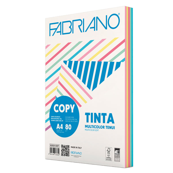 FABRIANO - 62521297 - Carta Copy Tinta Multicolor - A4 - 80 gr - mix 5 colori tenui - Fabriano - conf. 250 fogli