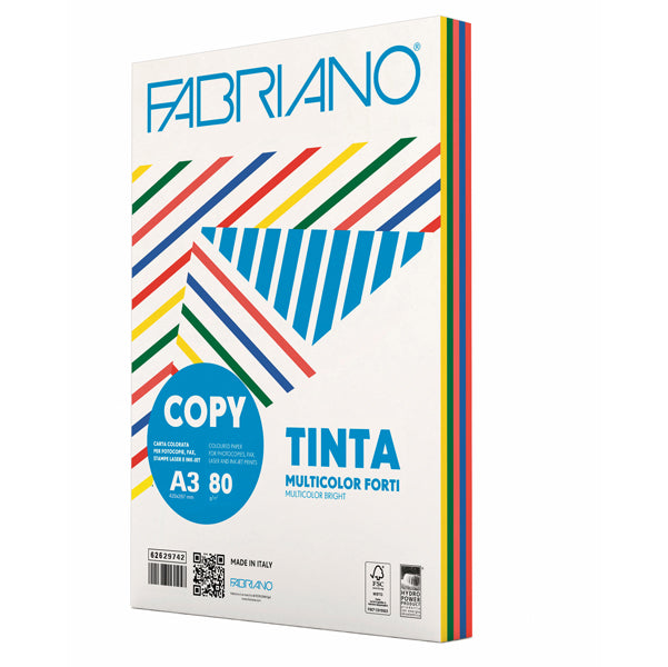 FABRIANO - 62629742 - Carta Copy Tinta Multicolor - A3 - 80 gr - mix 5 colori forti - Fabriano - conf. 250 fogli