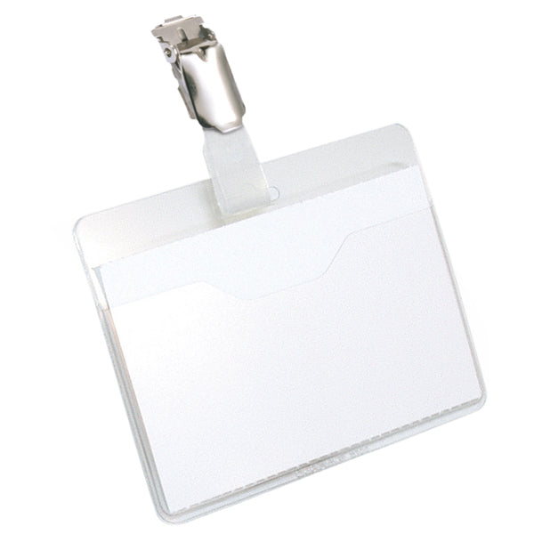 DURABLE - 8106-19 - Portanome a tasca aperta - clip in metallo - 6 x 9 cm - trasparente - Durable - conf. 25 pezzi