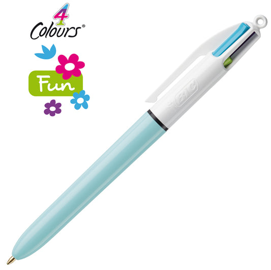 BIC - 982870 - Penna a sfera a scatto  multifunzione  4 Colours Fun  - punta 1,0mm - rosa, verde chiaro, turchese, viola - Bic - conf. 12 pezzi