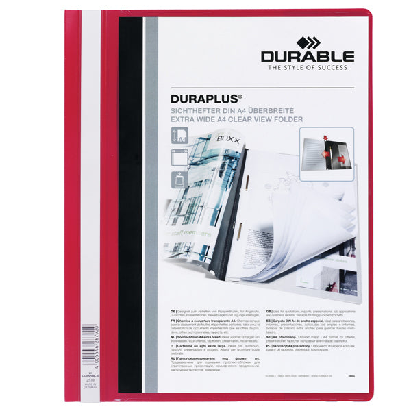 DURABLE - 2579-03 - Cartellina ad aghi Duraplus - copertina personalizzabile - 21x29,7 cm - rosso - Durable
