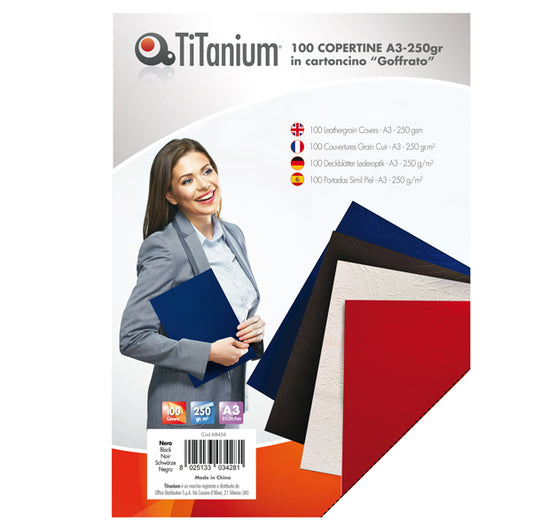 TITANIUM - CAA3-01-SL - Copertine rilegatura - A3 - 250 gr - cartoncino goffrato - nero - Titanium - scatola 100 pezzi