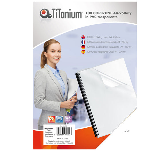 TITANIUM - PB100-30T - Copertine rilegatura - A4 - 250 micron - PVC - neutro trasparente - Titanium - scatola 100 pezzi