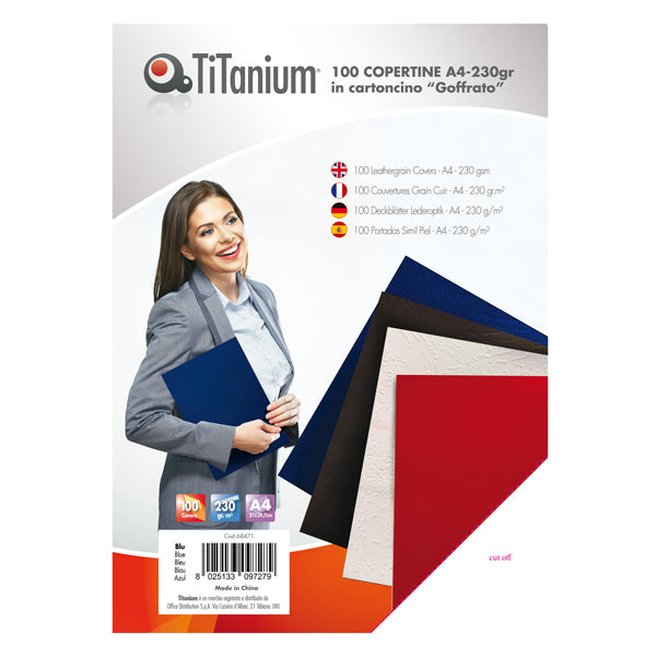 TITANIUM - PB250-11T - Copertine rilegatura - A4 - 230 gr - cartoncino goffrato - blu - Titanium - scatola 100 pezzi