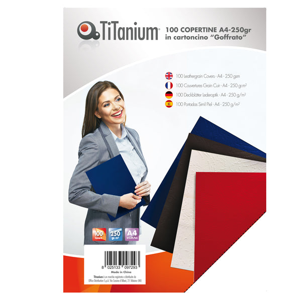 TITANIUM - PB250-13T - Copertine rilegatura - A4 - 250 gr - cartoncino goffrato - nero - Titanium - scatola 100 pezzi