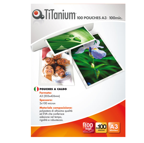 TITANIUM - PP500-01T - Pouches - A3 - 303x426 mm - 2x100 micron - Titanium - conf. 100 pezzi