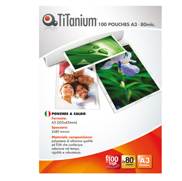 TITANIUM - PP580-01T - Pouches - A3 - 303x426 mm - 2x80 micron -Titanium - conf. 100 pezzi
