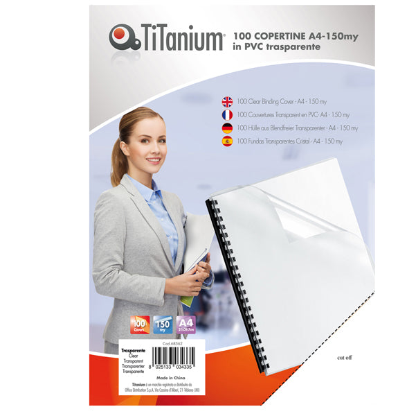TITANIUM - PB100-19T - Copertine - A4 - 150 micron - PVC - neutro trasparente - Titanium - scatola 100 pezzi