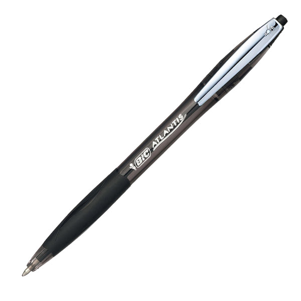 BIC - 9021332 - Penne a sfera a scatto Atlantis Soft - punta 1,0mm - nero  - clip in metallo - Bic - conf. 12 pezzi