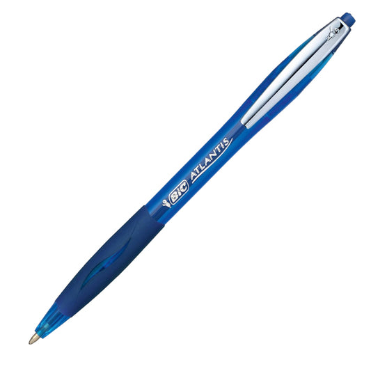 BIC - 9021322 - Penne a sfera a scatto Atlantis Soft  - punta 1,0mm - blu - clip in metallo - Bic - conf. 12 pezzi