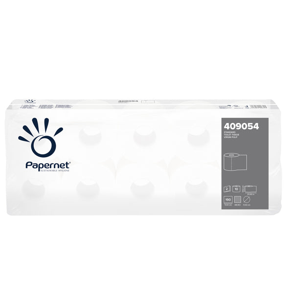 PAPERNET - 409054 - Carta igienica standard - 15,5 gr - diametro 11 cm - 9,5 cm x 21 mt - 190 strappi - Papernet - pacco 10 rotoli