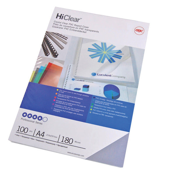 GBC - CE012480 - Copertine HiClear per rilegatura - A4 - 240 micron - trasparente - GBC - conf. 100 pezzi