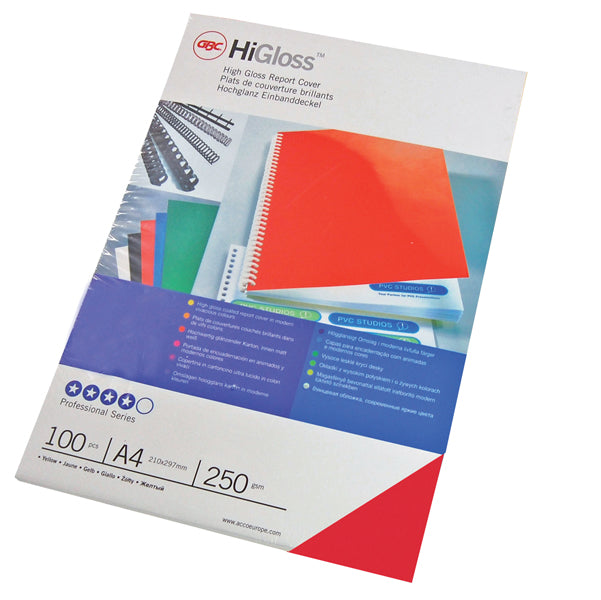 GBC - CE020030 - Copertine HiGloss per rilegatura - A4 - 250 gr - cartoncino lucido - rosso - GBC - conf. 100 pezzi