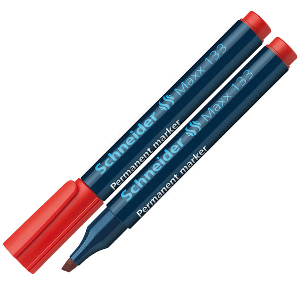 SCHNEIDER - P113302 - Marcatore permanente Maxx 133 - punta a scalpello -  tratto 1,00-4,00mm - rosso - Schneider