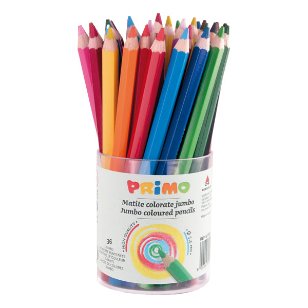 PRIMO - MOROCOLOR - 521B36 - Matite colorate Jumbo - diametro mina 5,5 mm - 12 colori assortiti - Primo - conf. 36 pezzi