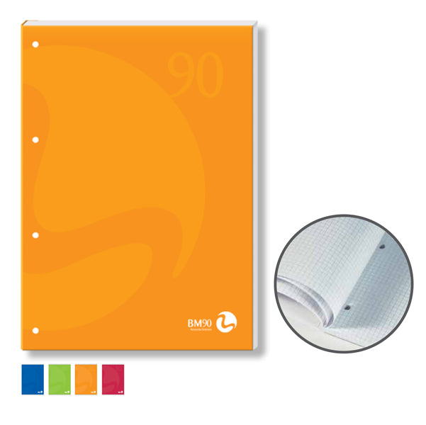 BM - 0100231 - Blocco notes BM90 - A4 - collato lato lungo - quadretti 4mm - 50fg - 90gr - 4fori - copertina 250gr - BM