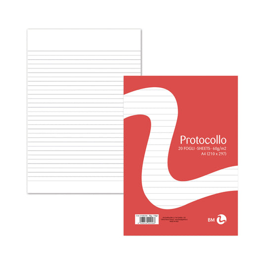 BM - 0100258 - Foglio protocollo - A4 - 1 rigo - 60 gr - BM - conf. 20 pezzi