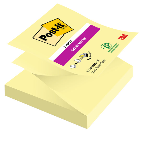 POST-IT - 7100290161 - Blocco Post it  Super Sticky Z Notes - R330-123SS-CY - 76 x 76 mm - giallo Canary - 90 fogli - Post it