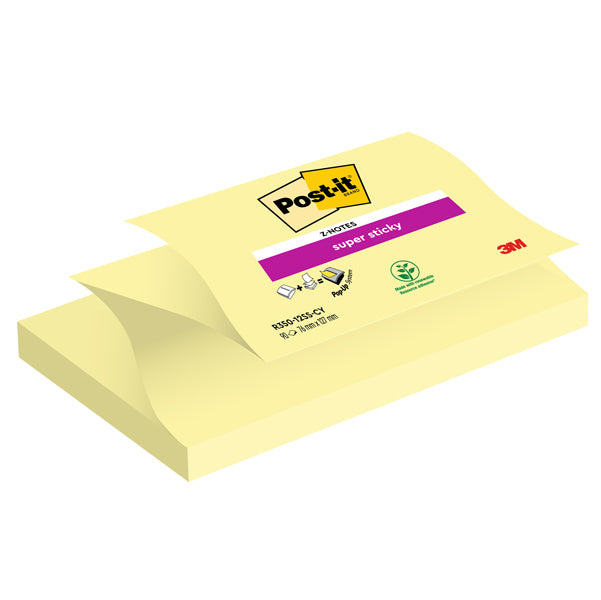 POST-IT - 7100290171 - Blocco Post it  Super Sticky Z Notes - R350-123SS-CY - 76 x 127 mm - giallo Canary - 90 fogli - Post it
