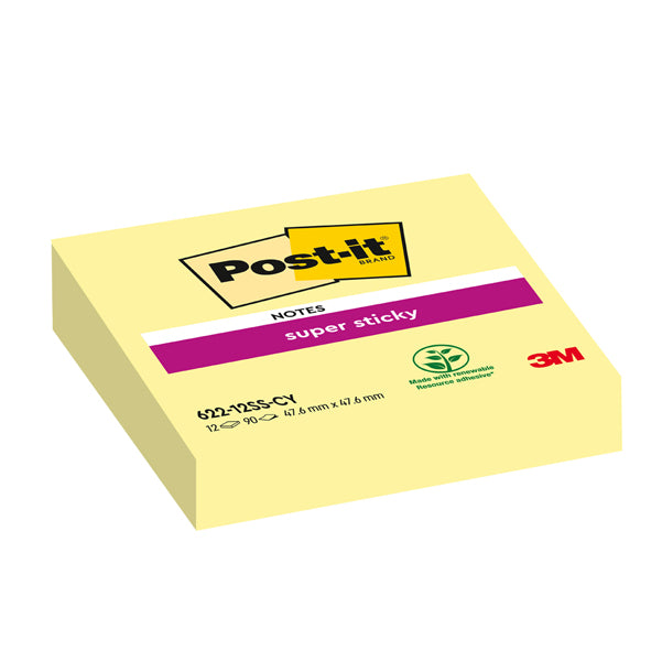 POST-IT - 7100290190 - Blocco foglietti Super Sticky - 622-12SS-CY - 47,6 x 47,6 mm - giallo Canary - 90 fogli - Post it