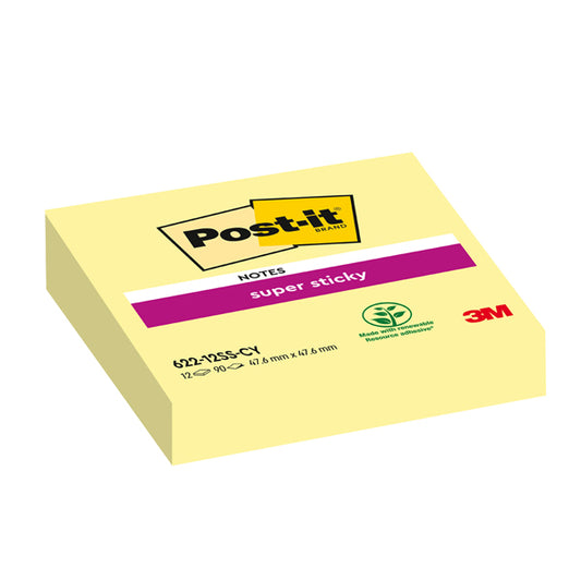 POST-IT - 7100290190 - Blocco foglietti Super Sticky - 622-12SS-CY - 47,6 x 47,6 mm - giallo Canary - 90 fogli - Post it