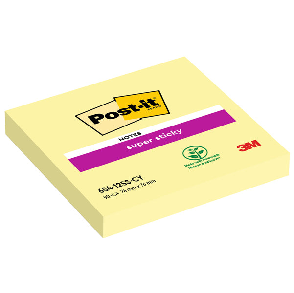 POST-IT - 7100290155 - Blocco foglietti Super Sticky - 654-12SS-CY - 76 x 76 mm - giallo Canary - 90 fogli - Post it