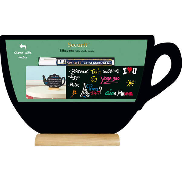 SECURIT - FBT-CUP - Lavagna da tavolo Silhouette - 33,5 x 21,5 cm - forma tazza - nero - Securit