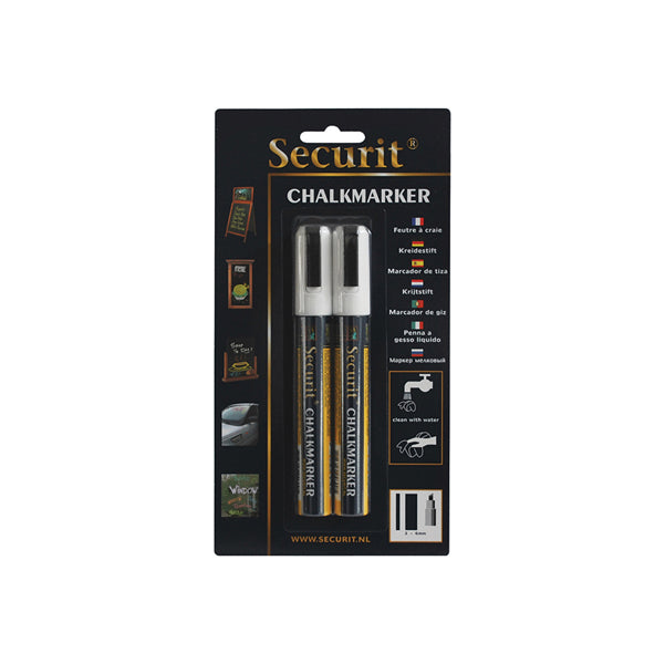 SECURIT - BL-SMA510-WT - Marcatore a gesso liquido  - punta media da 2,00-6,00mm - bianco - Securit - conf. 2 pezzi