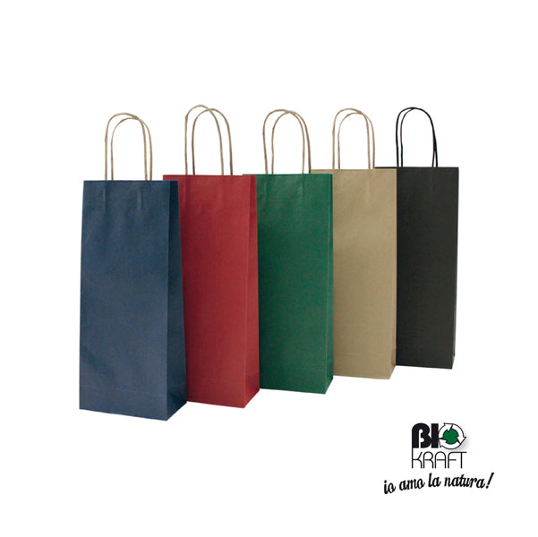Mainetti Bags - 072215 - Portabottiglie BARBERA - maniglie cordino - 14 x 9 x 38 cm - carta biokraft - avana - Mainetti Bags - conf. 20 pezzi