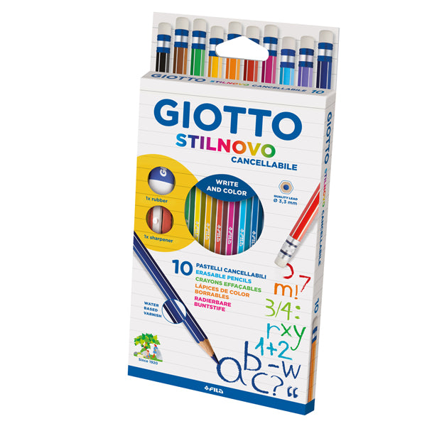 GIOTTO - 256800 - Pastelli colorati Stilnovo - diametro mina 3,3 mm - cancellabile con gomma - colori assortiti - Giotto - astuccio 10 pezzi