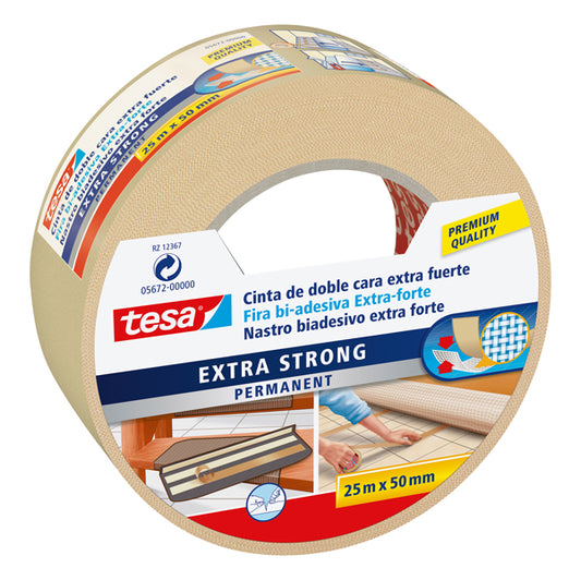 TESA - 05672-00000-12 - Nastro biadesivo Extra Forte - 5 cm x 25 m - bianco - Tesa
