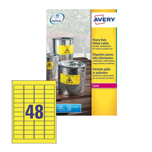 AVERY - L6103-20 - Etichette adesive L6103 - permanenti - per stampanti laser - 45,7 x 21,2 mm - 48 et-fg - 20 fogli A4 - giallo fluo - Avery
