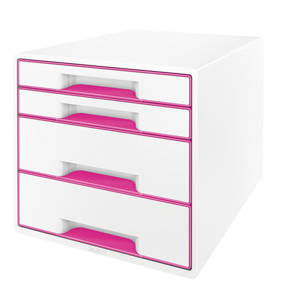 LEITZ - 52132023 - Cassettiera Cube - 28,7 x 27 x 36,3 cm - 4 cassetti - bianco-rosa - Leitz