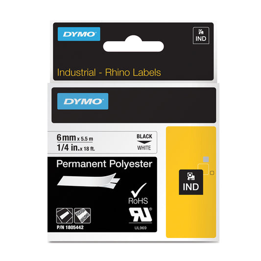 DYMO - 18487 - Nastro Rhino 18487 - 19 mm x 5,5 mt - poliestere - permanente - nero-metallo - Dymo