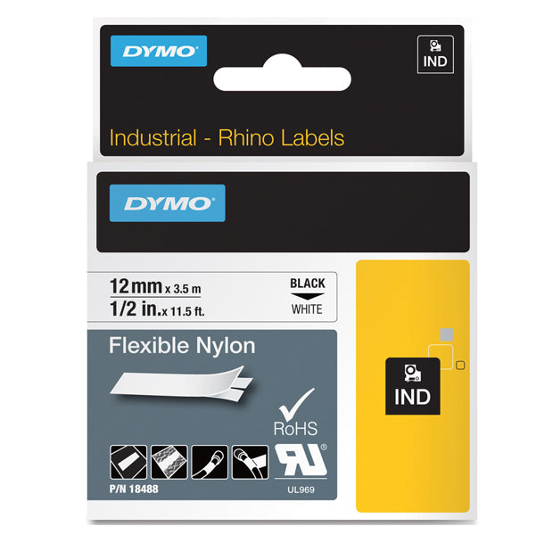 DYMO - 1734524 - Nastro Rhino 1734524 - 24 mm x 3,5 mt - nylon flessibile - nero-bianco - Dymo