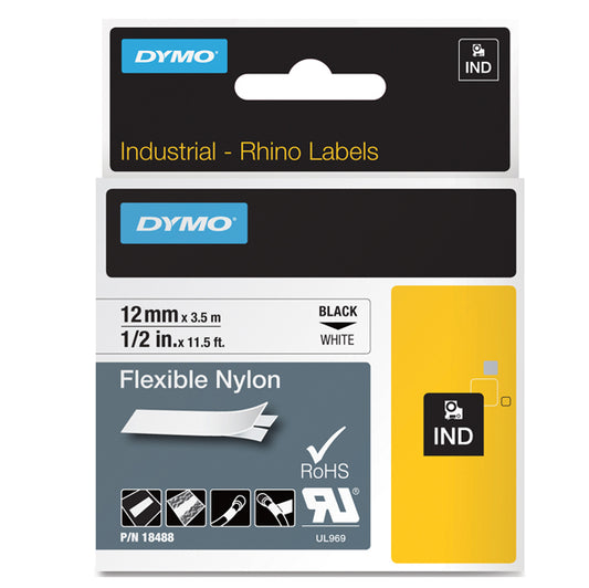 DYMO - 1734524 - Nastro Rhino 1734524 - 24 mm x 3,5 mt - nylon flessibile - nero-bianco - Dymo